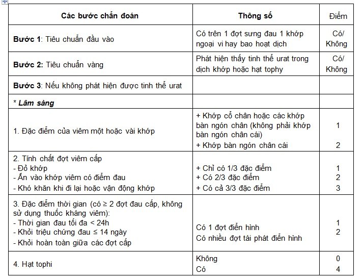 Tiêu chuẩn chẩn đoán gout 2020: ACR/EULAR và những cập nhật mới nhất